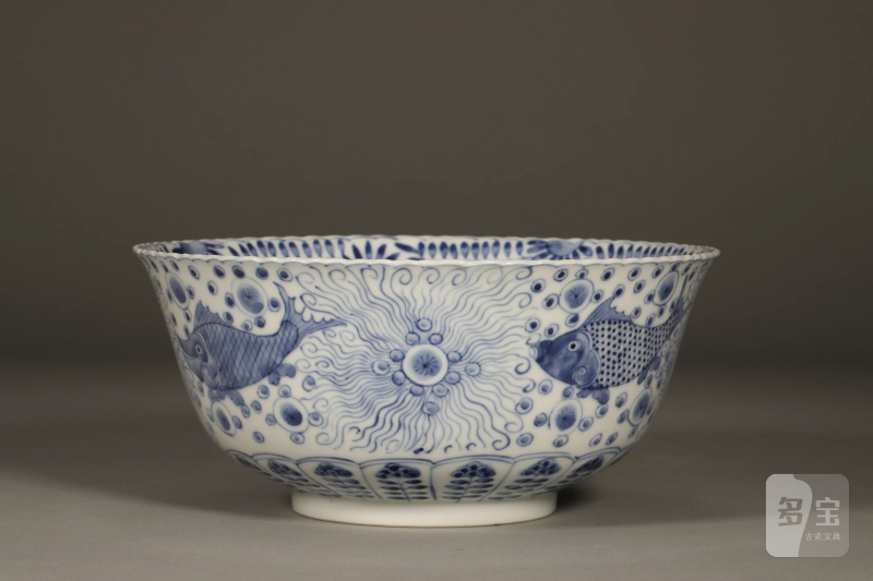 清初 青花鱼藻纹花口碗 - 图4